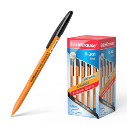 Ручка шариковая ErichKrause R-301 Orange Stick, черная, 0,7мм 43195