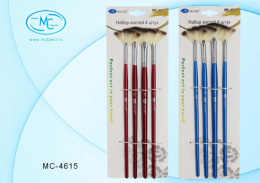 Кисти набор  4шт. нейлоновые №4, 6, 10 плоские, веерообразные МС-4615