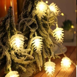 Гирлянда электрическая светодиодная нить  10 ламп 4м Елочки, прозрачная нить, свечение теплое желтое РД44686