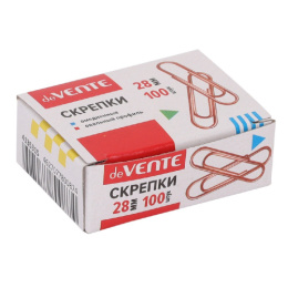 Скрепки 28мм 100шт. Devente, металлические, омедненные, овальные, в к/к 4135315