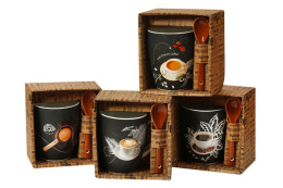 Кружка фарфоровая 340мл с ложкой Кофеман, в ассортименте, в п/у КерамСтрой R03H/3744