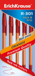 Ручка шариковая ErichKrause R-301 Orange, красная, 0,7мм 43189