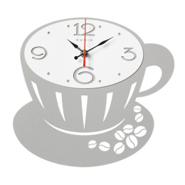 Часы настенные чашка 27 х 26см металлические Капучино, серебро + белый (металл) Рубин 2628-002