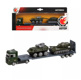 Машины металлические набор  3шт. Военная техника: автовоз, танк, БТР, в коробке Пламенный мотор 870393