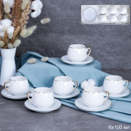 Набор кофейный фарфоровый 12 предметов на шелке 100мл белый, отводка золотом, в п/у CF/12-FY196004/652792