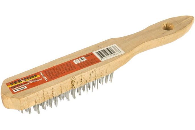 Щетка 6-рядная металлическая, деревянная ручка Тевтон 3503-6