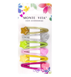 Заколки для волос Monte Vita набор  6шт. клик-клак, с декоративными элементами ассорти, 5см 457089