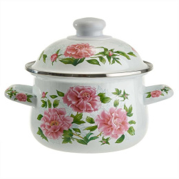 Кастрюля эмалированная Пионы 1,5л грушевидная с металл. крышкой Metalloni EM-1500