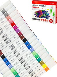 Маркеров набор 20 цветов акриловые, двусторонние, 1 цвет белый, 5 металлик МП-4861