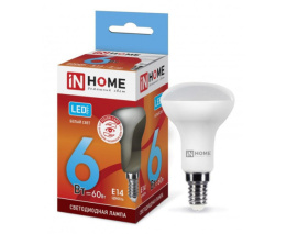 Лампа светодиодная  6Вт (эквивалент  60Вт) 230В Е14 4000К белый (дневной) свет In Home LED-R50-VC 4264