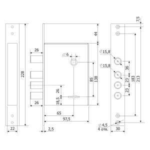 Замок врезной Гардиан-3004-4 Гардиан 25050