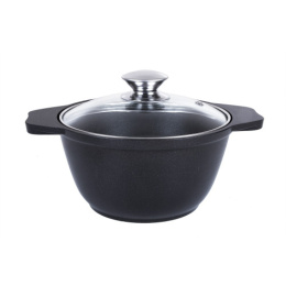 Кастрюля алюминиевая литая с антиприг. покрытием 1,0л со стеклян. крышкой с металл. ручками Kukmara к01а