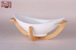 Салатник фарфоровый овальный 275мм на бамбуковой подставке, в п/у Коралл ZD15319