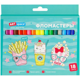 Фломастеры 18 цветов Artspace Кот-сластена, смываемые, европодвес WP18_27008