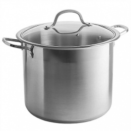 Кастрюля из нержавеющей стали  8,0л 220мм высокая, стеклянная крышка, тройное дно Webber BE-128-8L