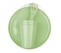 Набор посуды для пикника пластиковый на 3 персоны, 9 предметов, зеленый Homver 222129618/08