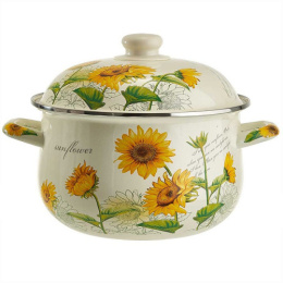 Кастрюля эмалированная Подсолнухи 3,6л грушевидная с металл. крышкой Metalloni EM-1511