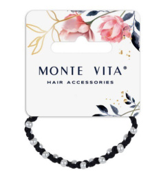 Резинка для волос Monte Vita с плетением 0,5см и бусинами, ширина 5,5см, черная 457054