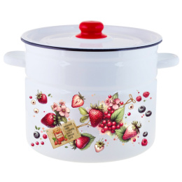 Кастрюля эмалированная  9,0л цилиндрическая с металл. крышкой с декором Ягодки Appetite 1с200с