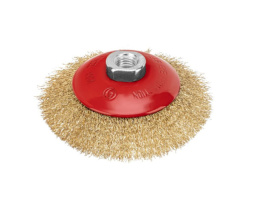 Крацовка для угловой шлифовальной машины 115мм, М14 (тарелка) из латунированной витой проволоки Matrix 74612