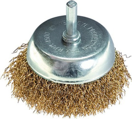 Крацовка для дрели  75мм (чашка) со шпилькой, из латунированной витой проволоки Matrix 74478