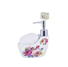 Дозатор (диспенсер) для жидкого мыла фарфоровый + с подставка под губку Цветы, в п/у Guterwahl 102-05044