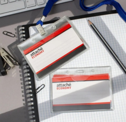 Бейдж 120х87мм Attache, металлический зажим/тесьма, синий 1384121