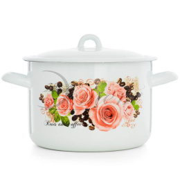 Кастрюля эмалированная  4,3л цилиндрическая с металл. крышкой с декором Розы и кофе Эстет ЭТ-71617