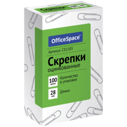 Скрепки 28мм 100шт. Officespace, оцинкованные, в к/к 231183