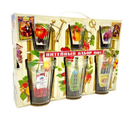 Набор Подарочный стеклянный  6 предметов (3 стакана - 250мл + 3 стопки - 50мл) Питейный Винтаж, в п/у Декостек 1237