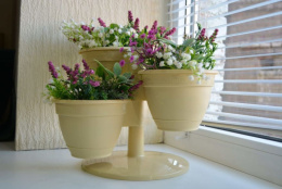 Кашпо пластиковое Каскад Антик из трех горшков на подставке 0,9л d-14,5см, кремовый 5plast 5PL0393