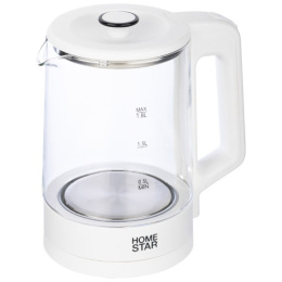 Чайник электрический 1,8л 1500Вт, HS-1008, стеклянный, диск, белый HomeStar 107009