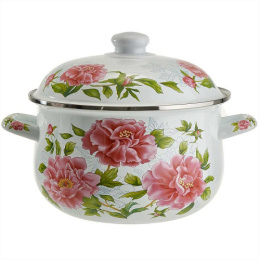 Кастрюля эмалированная Пионы 3,6л грушевидная с металл. крышкой Metalloni EM-1503