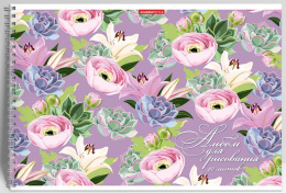 Альбом для рисования 40 листов Нежные цветы, гребень 13533