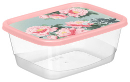 Контейнер для продуктов пластиковый  1,5л прямоугольный с декором Сад пионов, розовый Homver 223151708/04