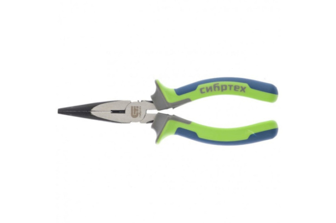 Длинногубцы прямые 180мм обрезиненные (трехкомпонентные) ручки, фосфатирование Сибртех 17156