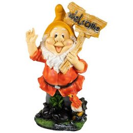 Фигурка садовая из полистоуна Гном с табличкой WELСOME 39х24х61см Park 169411