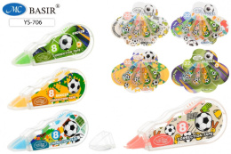 Корректирующая лента набор 4шт. 8мм х 2,5м Футбол, ассорти YS-706 ЦЕНА ЗА НАБОР