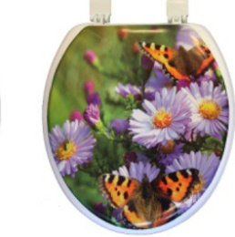 Сиденье для унитаза мягкое с рисунком Бабочки на цветах Океан В-12