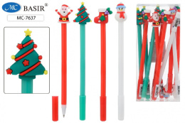 Ручка шариковая детская с игрушкой-насадкой Новогодняя, синяя, корпус ассорти МС-7637