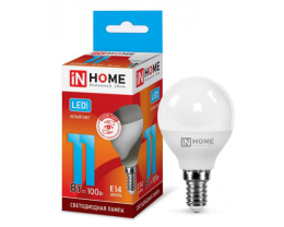 Лампа светодиодная 11Вт (эквивалент 100Вт) 230В E14 4000К белый (дневной) свет шар In Home LED-P45-ШАР-VC 0594