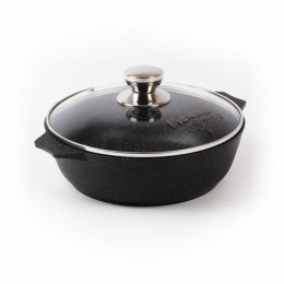 Жаровня алюминиевая литая с антиприг. покрытием Гранит Black 2,4л со стеклян. крышкой с металл. ручками Мечта 32802