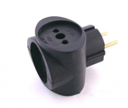 Тройник сетевой ТС-3  6А без заземления универсальный, черный Веллконт РВ 16-001