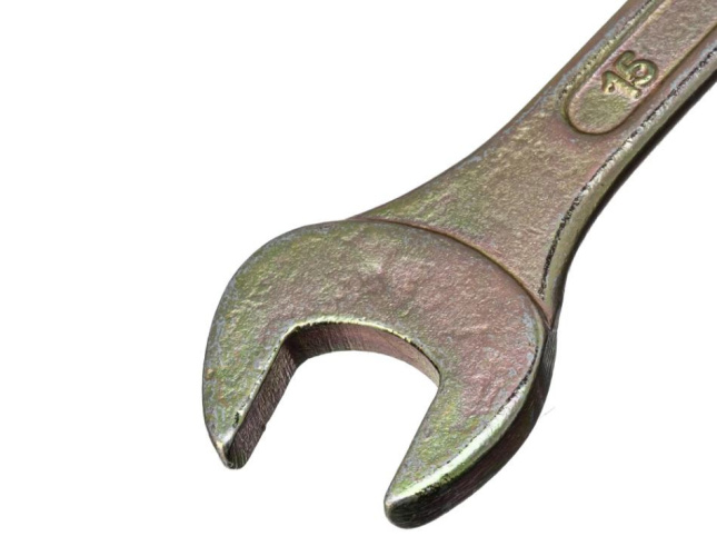 Ключ рожковый 14х15мм желтый цинк Сибртех 14308