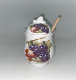 Банка для меда фарфоровая 0,30л с ложкой Виноград, в п/у Guterwahl 102-05113