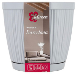 Горшок для цветов пластиковый Barcelona с поддоном 1,8л 15,5х15,5х14см утренний туман InGreen IG623010025