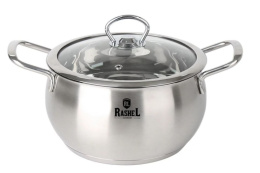 Кастрюля из нержавеющей стали  4,0л 220мм стеклянная крышка, Амалия Rashel R-40s