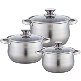 Набор посуды из нержавеющей стали  6 предм. кастрюли 2,1л 2,9л 3,9л, стеклянные крышки, Sharm Webber BE-614/6