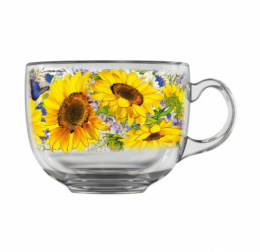 Кружка стеклянная 450мл Подсолнухи (круг) Декостек 2027-Д