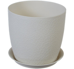 Кашпо пластиковое Верона с поддоном  1,5л d-14см h-12,6см белый ротанг Idea М3095
